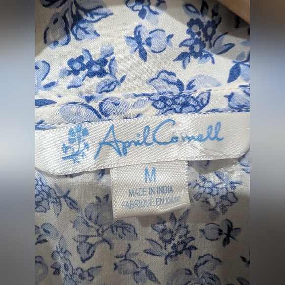 Vintage April Cornell Maxi Dress Womens Size M Blue/White - Picture 7 of 7